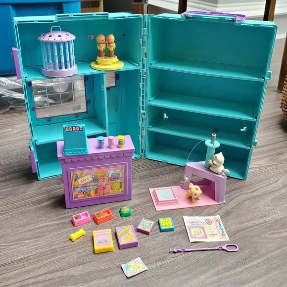 Vtg 1992 Littlest Pet Shop Store ~ Carry Case ~ Playsets Accessories ~ Birds Cat - Picture 1 of 12
